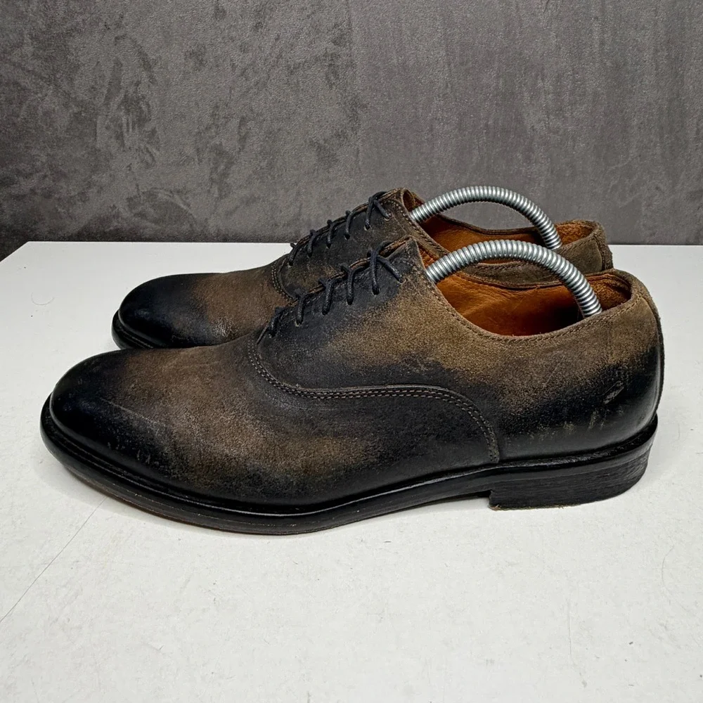 Barneys New York Oxford Shoes Men 9M Brown Distressed Suede Made‎ in Italy